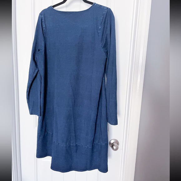 J. JILL Pure Jill Indigo Tunic Dress Trapeze Swing Long Sleeve V Neck Blue Sz M - Picture 2 of 4